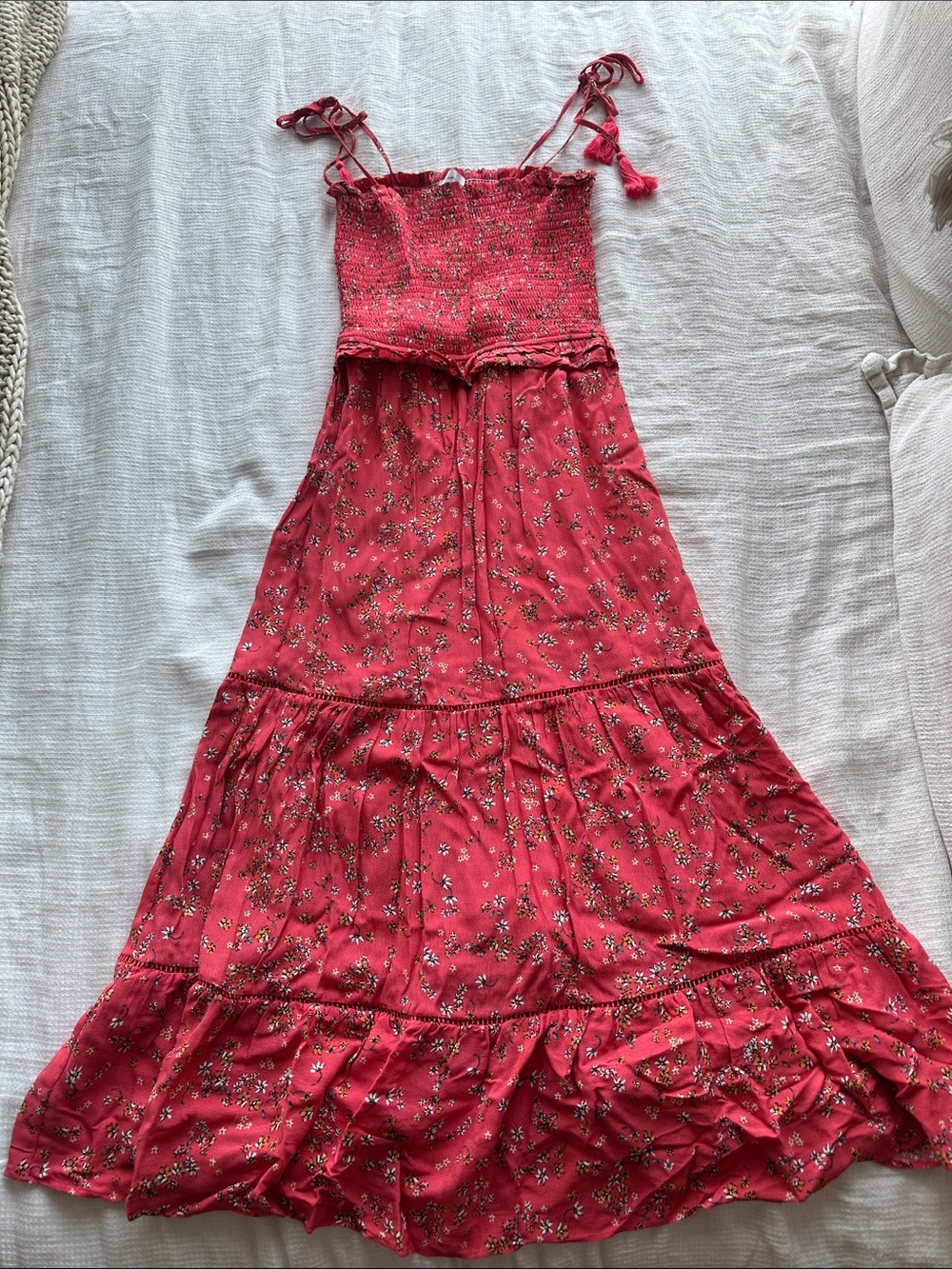 Lost + Wander Red Floral Smocked Maxi Dress